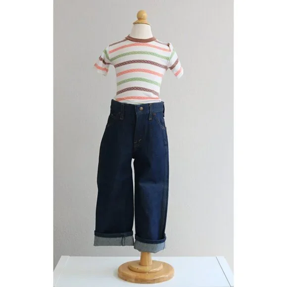 Deadstock, 1970's Vintage Bayly Dark Wash Jeans Kid's Size 5 to 6 Extra Small XS